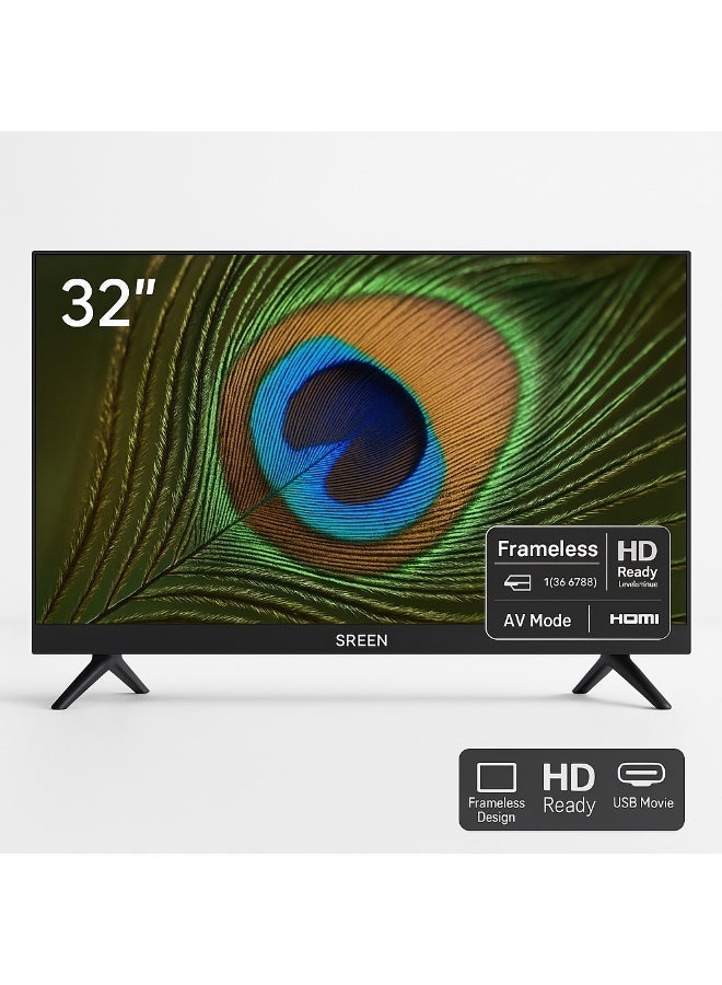 سرين تلفزيون SREEN عادي 32 بوصة فريملس HD أسود – SRET-323 - Image 1